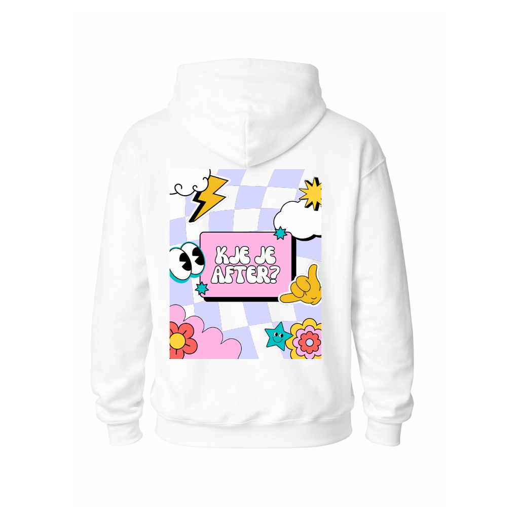 Hoodie “Kje je after?” (bel)